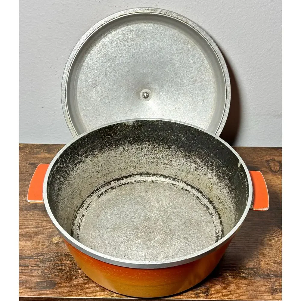 Vintage 1970s Flame Orange Aluminum Namco Australia Dutch Oven 4Qt with Lid
